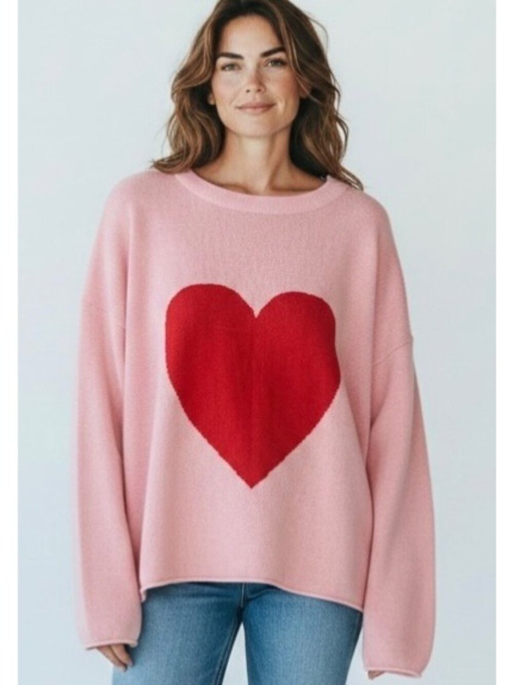 TOWN PRIDE Made in the USA Pink + Red Heart Pullover Women's Sweater NWT XXL